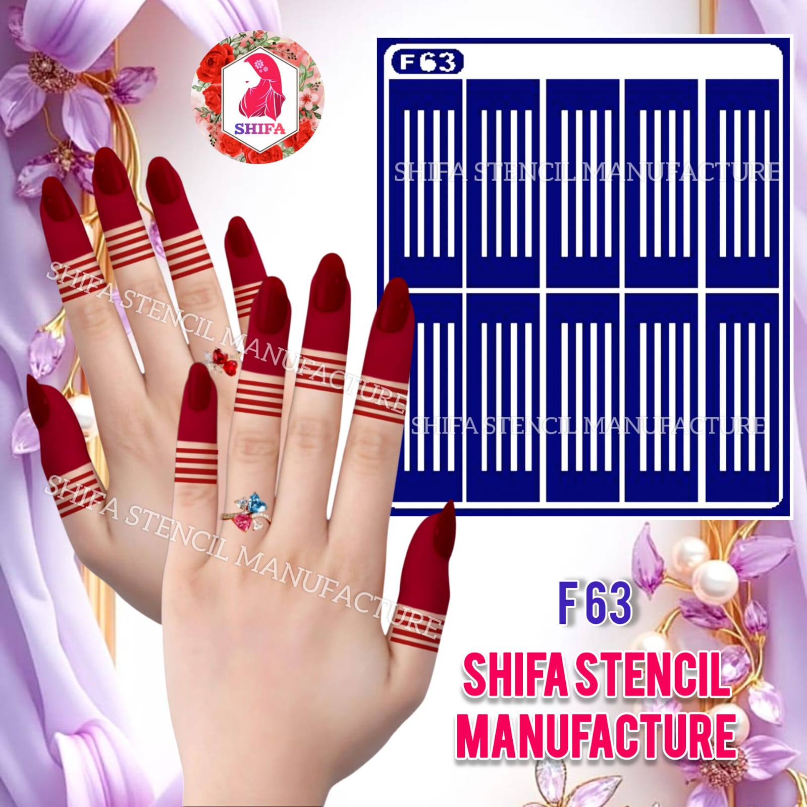 F 63 Classic Parallel Lines* Sticker Overview Henna Stencil - Shifa Stencil